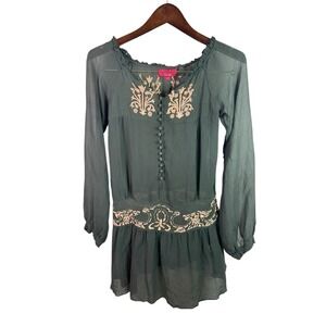 Vintage Y2K Aftershock 100% Silk Boho Blouse Dress Sheet Medium